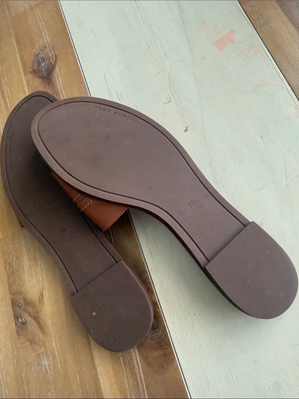Tory Burch Cognac Leather Logo Slide Sandals